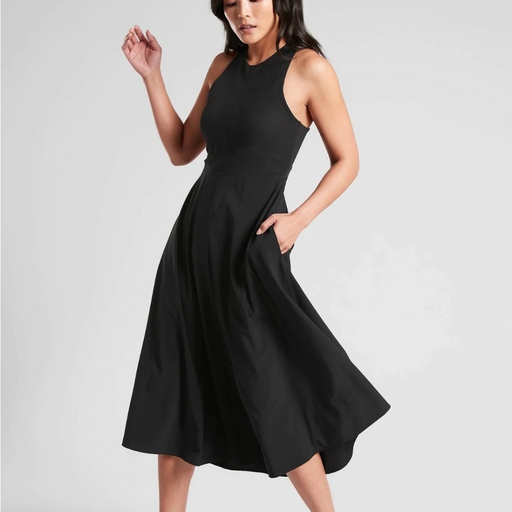 Athleta Winona Hybrid Support midi dress, black XXS